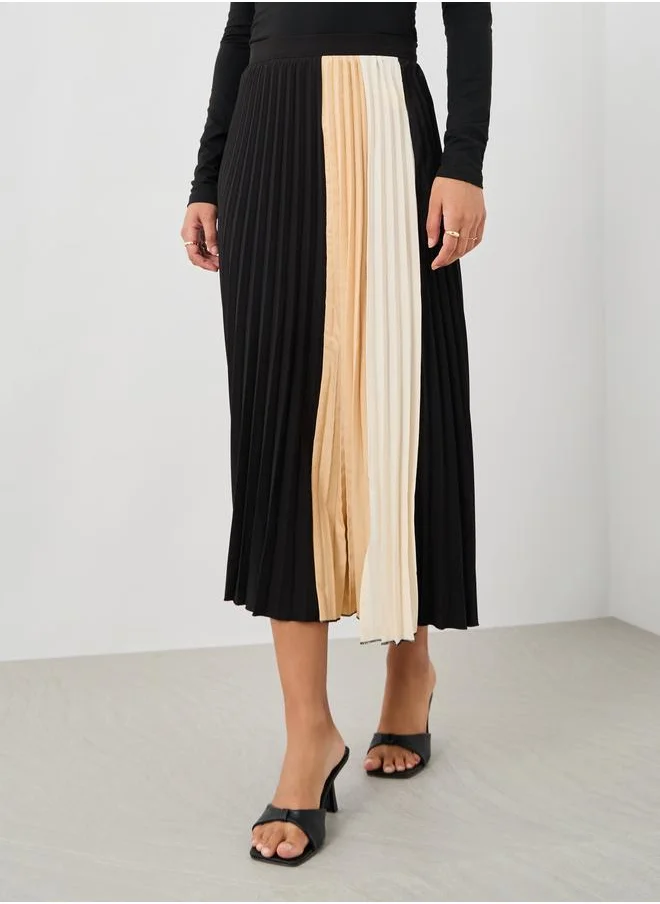 ستايلي Styli Color Block Pleated A-Line Midi Skirt