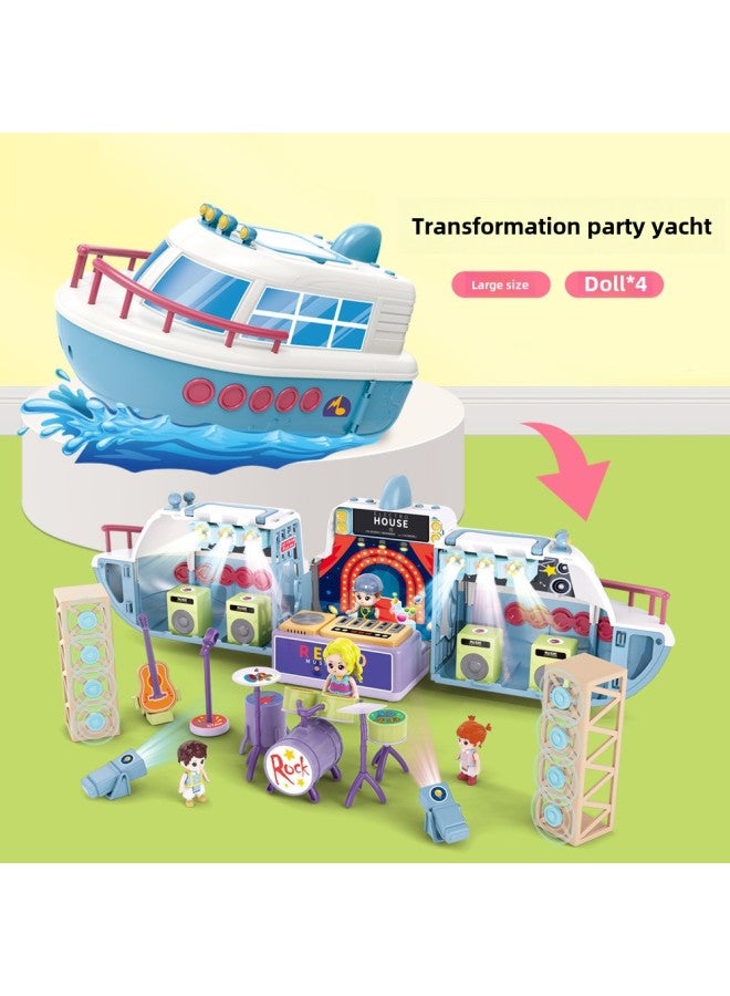 Children's Play Home Educational Vehicles Scene Toys Music Deformation Yacht Ship Toy Set Wholesale-Color:G0025A Music Slide Steamship ]  - Image 2