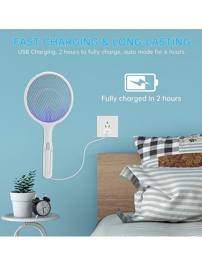 SYOSI Electric Fly Swatter Racket 1 Pack, 3 in 1 Mosquito Zapper Killer Lamp & Racquet, USB Rechargeable Fly Zapper Indoor Killer for Home and Outdoor Powerful Grid 3-Layer Mesh, Home, Bedroom - Image 3