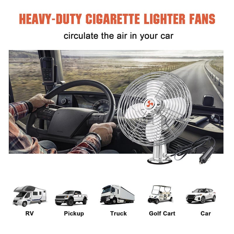 CRAFTZONE 12V Fan RV|Truck Cooling Heavy Duty 8" Metal Car Fan Bus|Boat|Forklift|Car|Camper|Lawn|Mower|Tractor 2-Speed Silver - Image 3