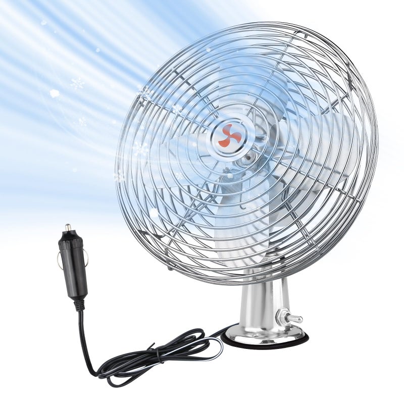 CRAFTZONE 12V Fan RV|Truck Cooling Heavy Duty 8" Metal Car Fan Bus|Boat|Forklift|Car|Camper|Lawn|Mower|Tractor 2-Speed Silver - Image 1