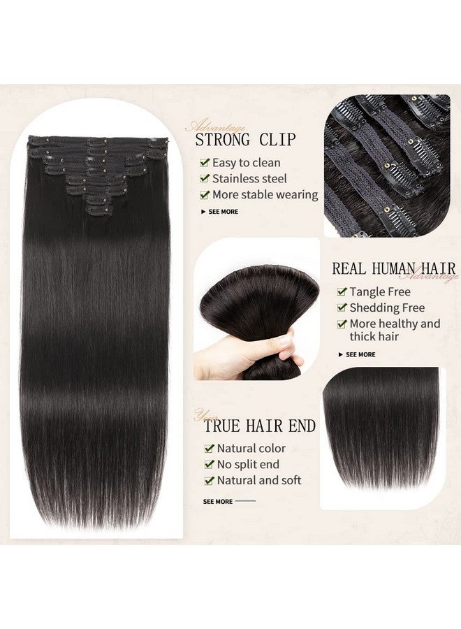 Amethyst Clip In Hair Extensions Real Human Hair For Black Women 120G 100% Unprocessed Brazilian Virgin Hair 20 Inch Natural Black Straight Remy Human Hair Extensions 8 Pcs Per Set With 18 Clips - Image 5