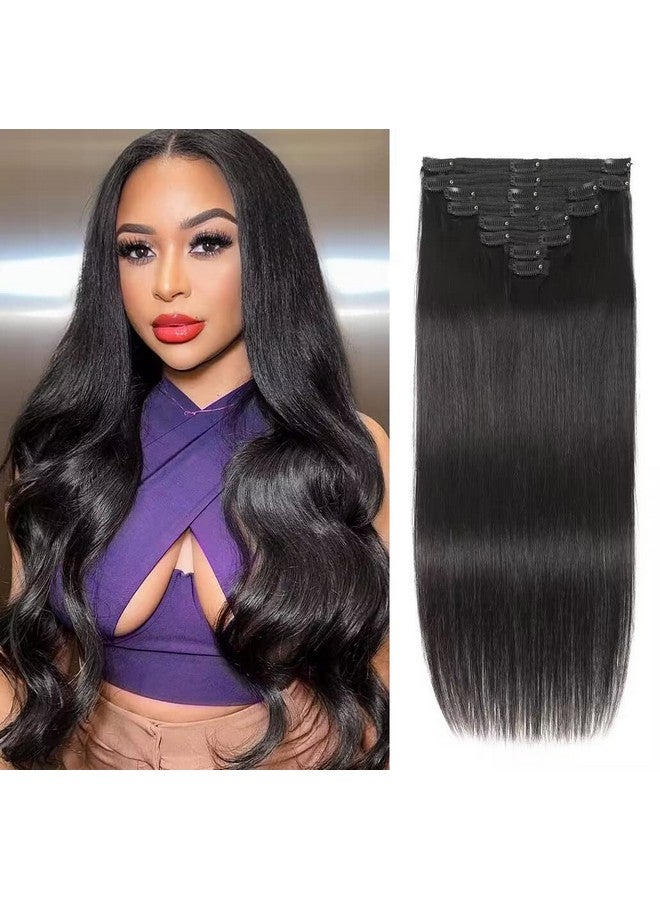 Amethyst Clip In Hair Extensions Real Human Hair For Black Women 120G 100% Unprocessed Brazilian Virgin Hair 20 Inch Natural Black Straight Remy Human Hair Extensions 8 Pcs Per Set With 18 Clips - Image 2