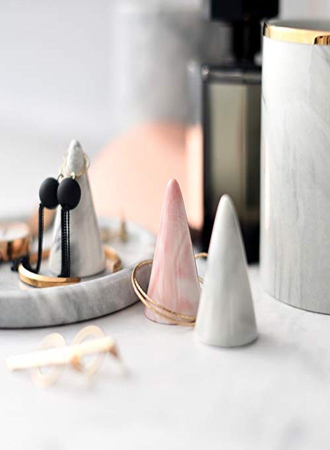 oskas Modern Marble Ring Holder Tower Ceramic Cone Shape Decorative Display Stand for Jewelry /Wedding Grey&Grey 2pcs set - Image 3