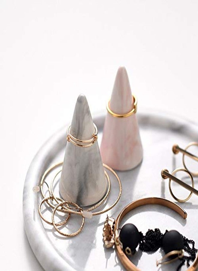 oskas Modern Marble Ring Holder Tower Ceramic Cone Shape Decorative Display Stand for Jewelry /Wedding Grey&Grey 2pcs set - Image 4