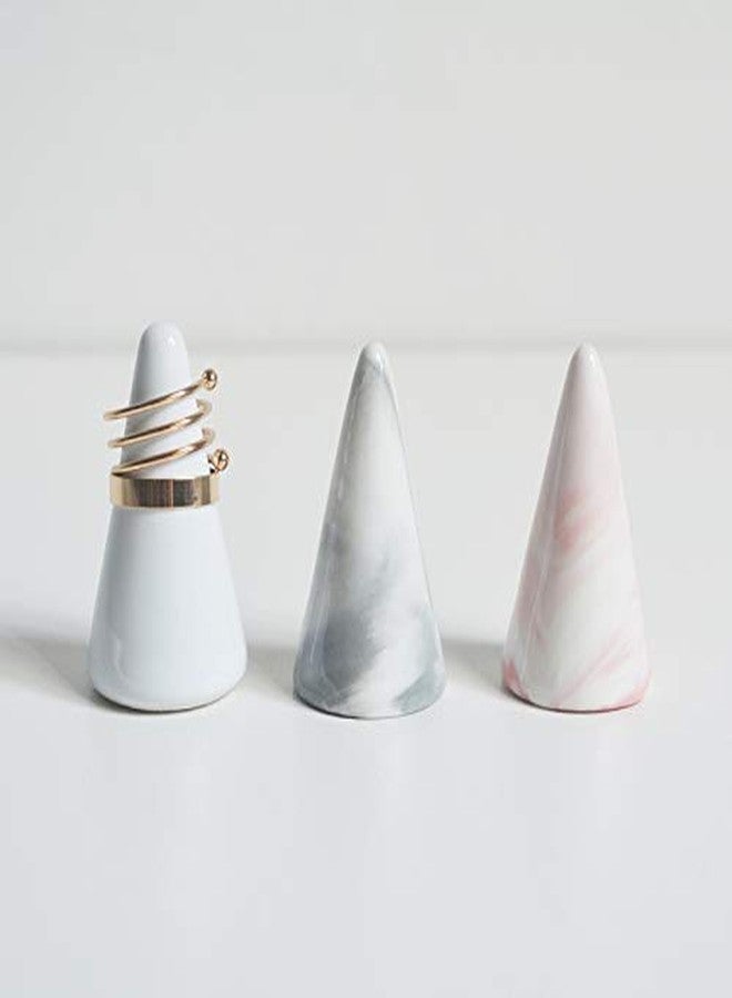 oskas Modern Marble Ring Holder Tower Ceramic Cone Shape Decorative Display Stand for Jewelry /Wedding Grey&Grey 2pcs set - Image 5