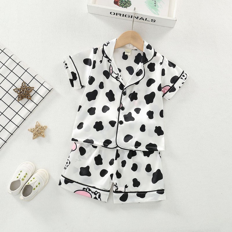 Foreign trade boys and girls home clothes suit summer new cute baby soft and comfortable breathable cow short sleeve suit White