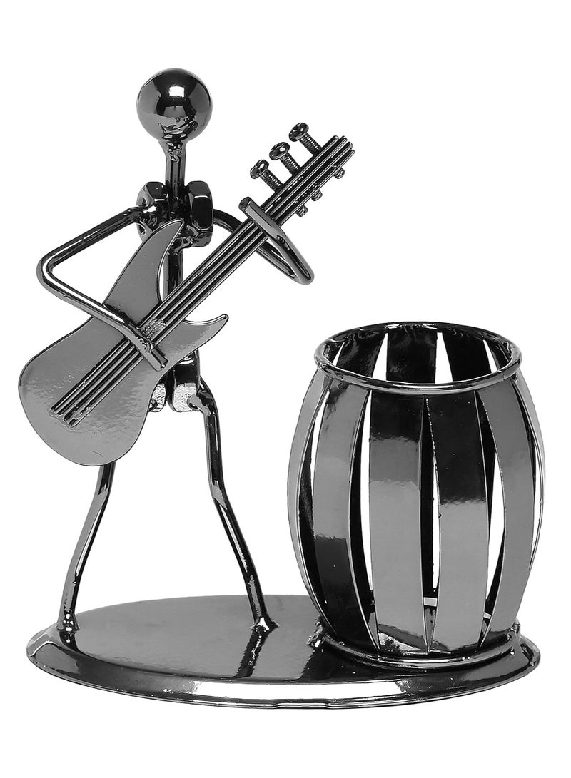 Bukela Pen Holder, Decorative Gunmetal Gray Metal Desk Pen Holder Cup with Rocker and Guitar Design, Office Supplies Organizer Pencil Cup - Image 1
