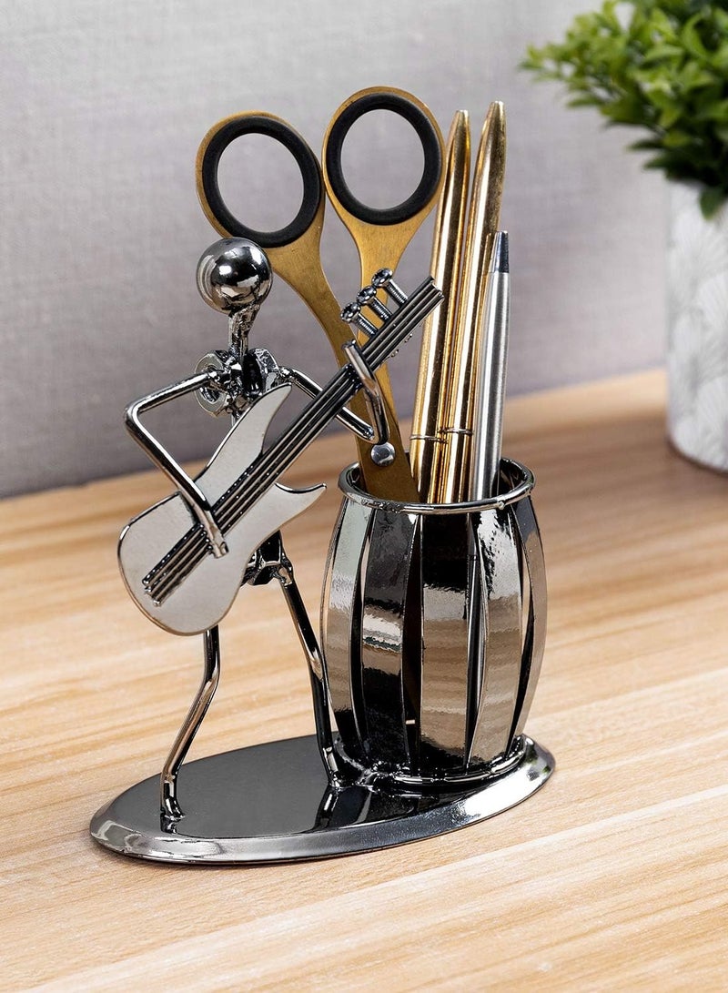 Bukela Pen Holder, Decorative Gunmetal Gray Metal Desk Pen Holder Cup with Rocker and Guitar Design, Office Supplies Organizer Pencil Cup - Image 2