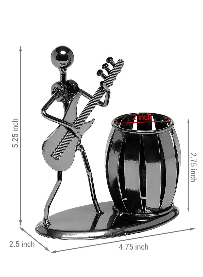 Bukela Pen Holder, Decorative Gunmetal Gray Metal Desk Pen Holder Cup with Rocker and Guitar Design, Office Supplies Organizer Pencil Cup - Image 4