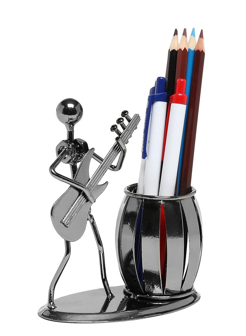 Bukela Pen Holder, Decorative Gunmetal Gray Metal Desk Pen Holder Cup with Rocker and Guitar Design, Office Supplies Organizer Pencil Cup - Image 5