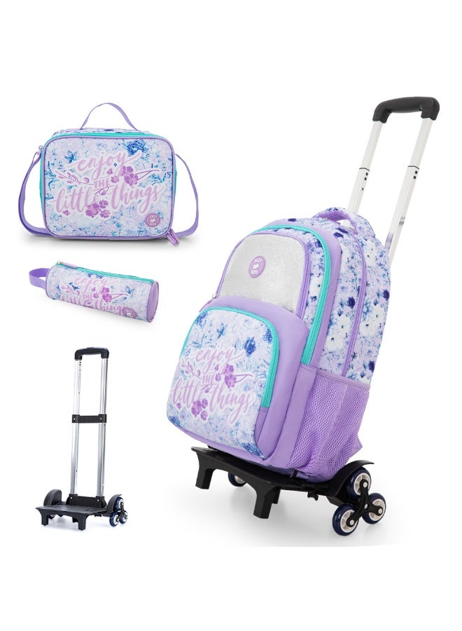 Eazy Kids 18” School Bag Set of 3 w/ Universal School Bag Trolley – Backpack, Lunch Bag & Pencil Case, Purple - Image 1
