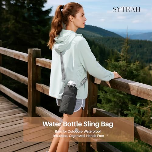 SYTRAH Water Bottle Bag Crossbody，Insulated Water Bottle Purse Crossbody Water Bottle Holder with Strap 40 oz, Sling Bag for Walking Hiking, Black - Image 3