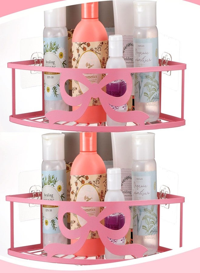 Otoolling 2 Pack Pink Bow Corner Shower Caddy No Drilling Pink Shower Shelves Coquette Corner Caddy with 5 Adhesive Hooks Sweet Decor for Bathroom Kitchen Bedroom - Image 4