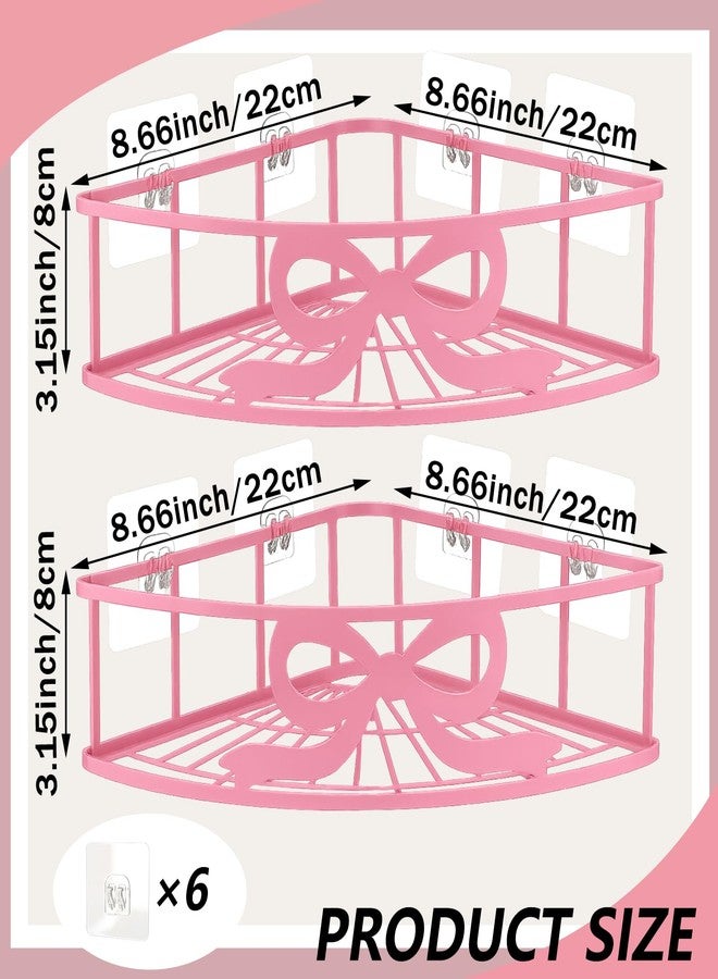 Otoolling 2 Pack Pink Bow Corner Shower Caddy No Drilling Pink Shower Shelves Coquette Corner Caddy with 5 Adhesive Hooks Sweet Decor for Bathroom Kitchen Bedroom - Image 2