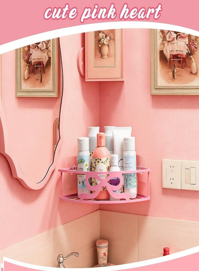 Otoolling 2 Pack Pink Bow Corner Shower Caddy No Drilling Pink Shower Shelves Coquette Corner Caddy with 5 Adhesive Hooks Sweet Decor for Bathroom Kitchen Bedroom - Image 5