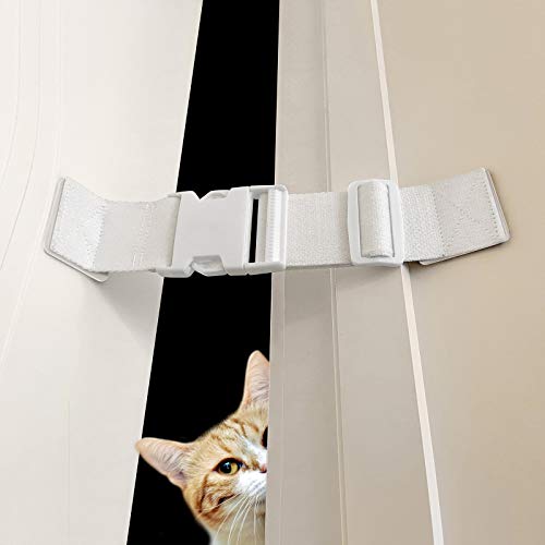 FresherAcc Child Proof Door Lock Latch with Adjustable Strap for Cat Litter Box Room, Cats Enter Easily But No Kids (2 Packs) Reusable Baby Safety Lock, Install in Seconds On Door Frame Only (White) - Image 1