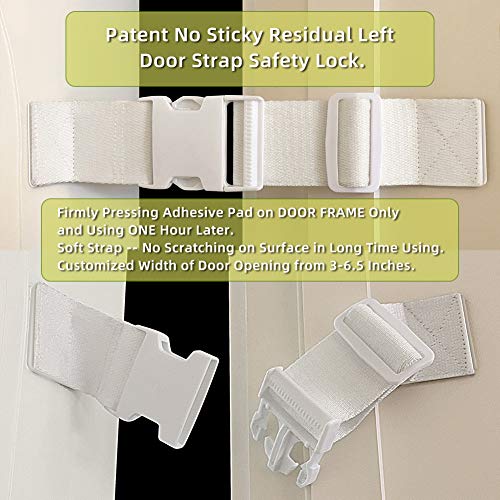 FresherAcc Child Proof Door Lock Latch with Adjustable Strap for Cat Litter Box Room, Cats Enter Easily But No Kids (2 Packs) Reusable Baby Safety Lock, Install in Seconds On Door Frame Only (White) - Image 4