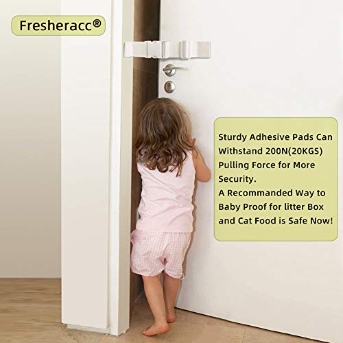 FresherAcc Child Proof Door Lock Latch with Adjustable Strap for Cat Litter Box Room, Cats Enter Easily But No Kids (2 Packs) Reusable Baby Safety Lock, Install in Seconds On Door Frame Only (White) - Image 3