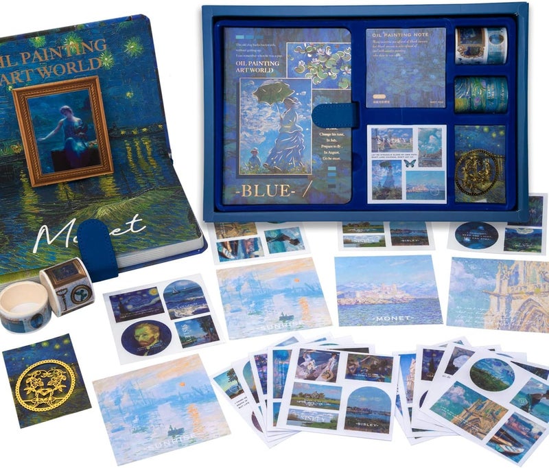 Rahasya Enterprise Large Aesthetic Scrapbook Kit Vintage Oil Painting Bullet Junk Journal Kit with Scrapbook Supplies B6 Notebook with Full Color Inner Pages DIY Scrapbook Gift for Girl Kid