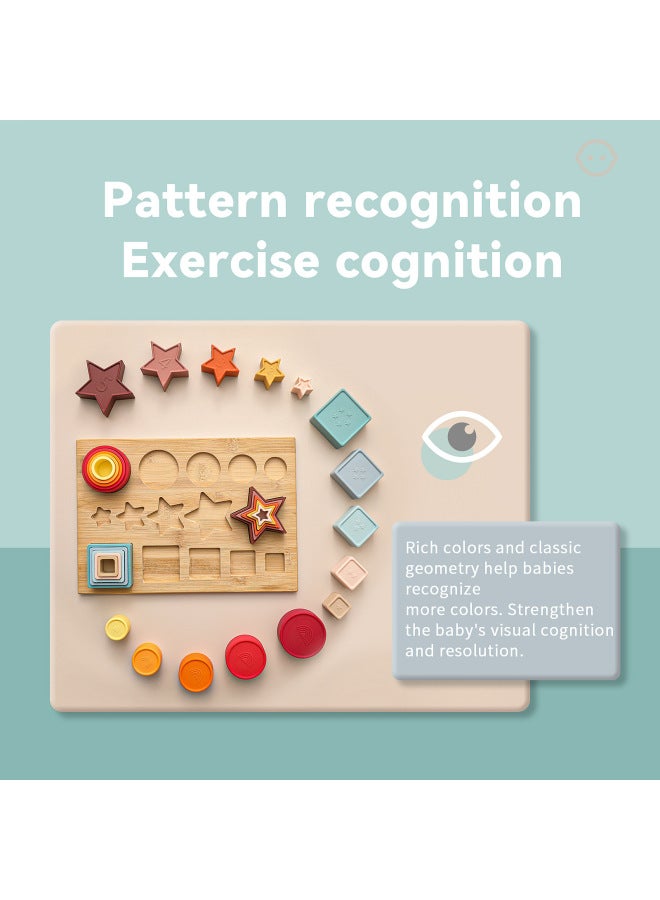 لعبة Nordic Toy Baby التعليم المبكر من السيليكون لغز كرتوني هندسي لتنمية ذكاء الطفل مكعبات بناء سميكة - اللون: مجموعة من ثلاث قطع مكدسة (بدون لوحة رسم) - Image 5
