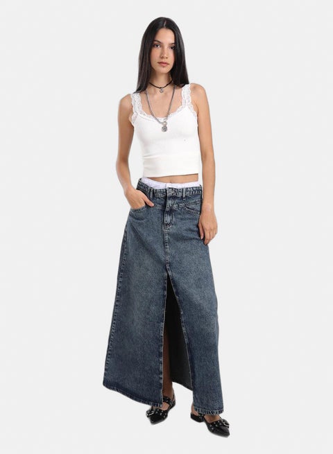Denim Maxi Skirt with Slit