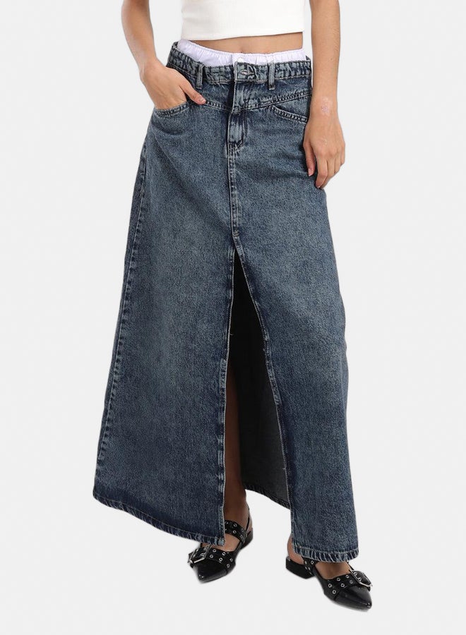 Carina Denim Maxi Skirt with Slit - Image 2