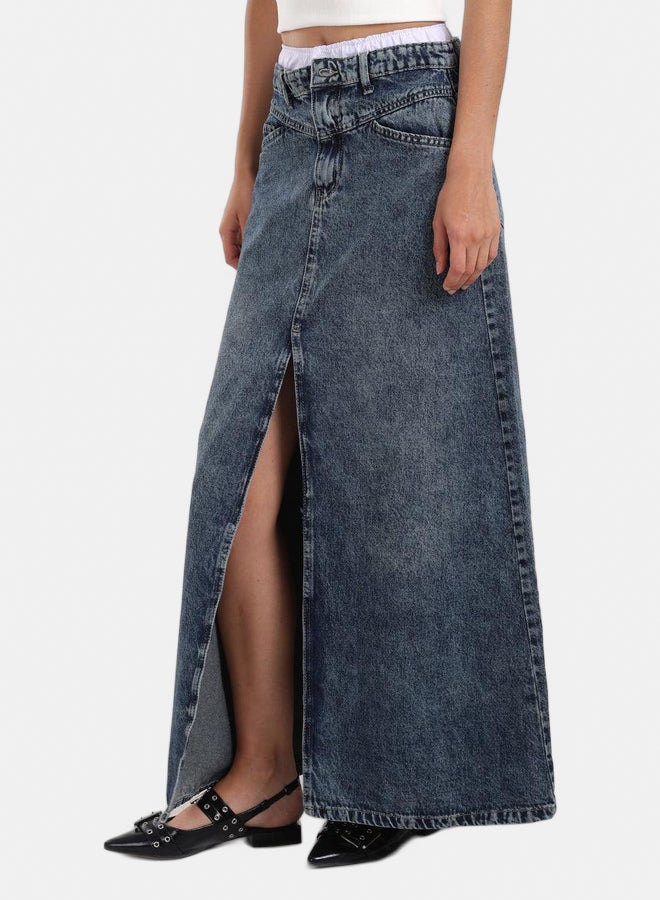 Carina Denim Maxi Skirt with Slit - Image 3