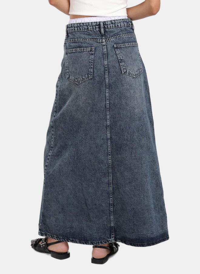 Carina Denim Maxi Skirt with Slit - Image 4