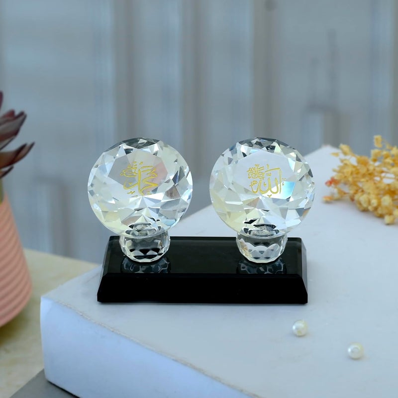 CHUNGROO KhwajaDarbar Crystal Table Top Decor with GoldenPrinted Holy Name Allah and Mohammed Islamic Muslim Collectible Gift - Image 1