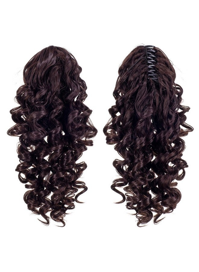 SWACC 12-Inch Short Screw Curls Claw Clip Ponytail Extensions Synthetic Clip in Drawstring Curly Ponytail Hairpiece Jaw Clip Hair Extension (Dark Brown-4#) - Image 1