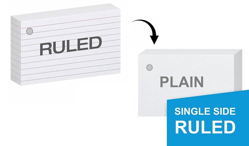 True-Ally بطاقات فلاش ذات جانب واحد مخطط - 3x5 بوصة، بيضاء، 200 جرام - مع حلقات ربط مجانية للملاحظات القصيرة، بطاقات الإشارة، أوراق الغش، التحضير للامتحانات، المقابلات - Image 3