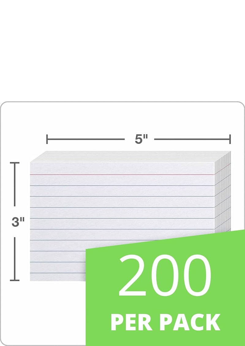 True-Ally بطاقات فلاش ذات جانب واحد مخطط - 3x5 بوصة، بيضاء، 200 جرام - مع حلقات ربط مجانية للملاحظات القصيرة، بطاقات الإشارة، أوراق الغش، التحضير للامتحانات، المقابلات - Image 2
