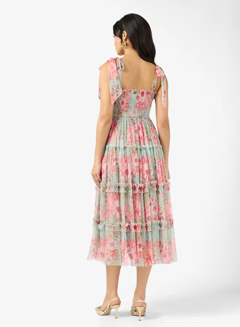 Lace and Beads Louise Knotted Ruched Detail Midi Dress