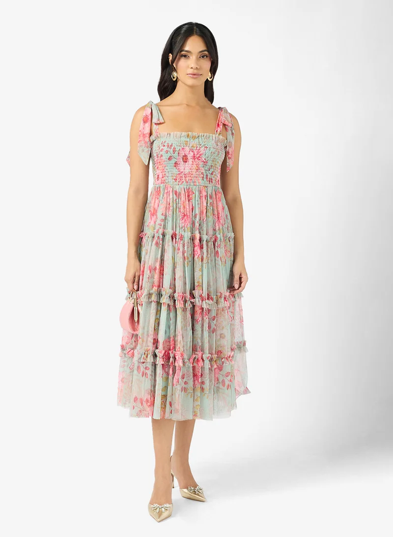 Lace and Beads Louise Knotted Ruched Detail Midi Dress