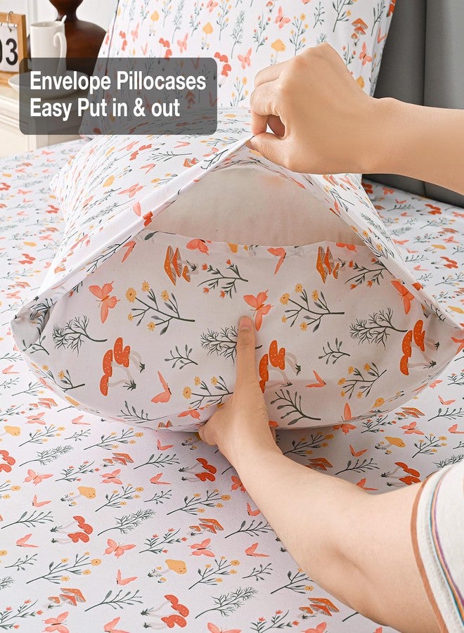 Viviland Mushroom Twin Sheet Set - 4 Piece Vintage Butterfly Flower Patterned Bed Sheets - Soft, Breathable Microfiber Floral Sheets with Deep Pocket, Non-Slip Fitted Sheets & Pillowcases - Image 5