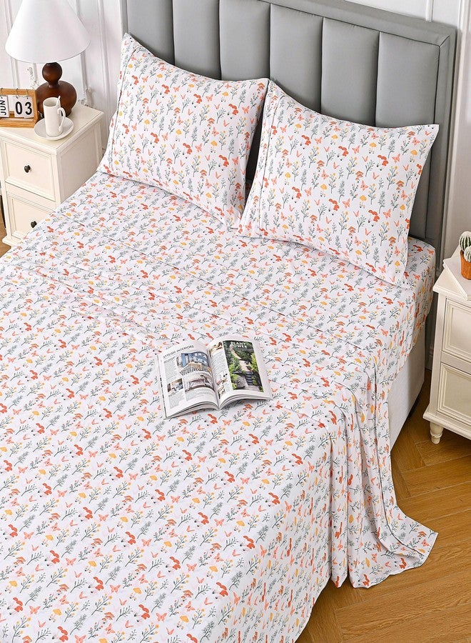 Viviland Mushroom Twin Sheet Set - 4 Piece Vintage Butterfly Flower Patterned Bed Sheets - Soft, Breathable Microfiber Floral Sheets with Deep Pocket, Non-Slip Fitted Sheets & Pillowcases - Image 2