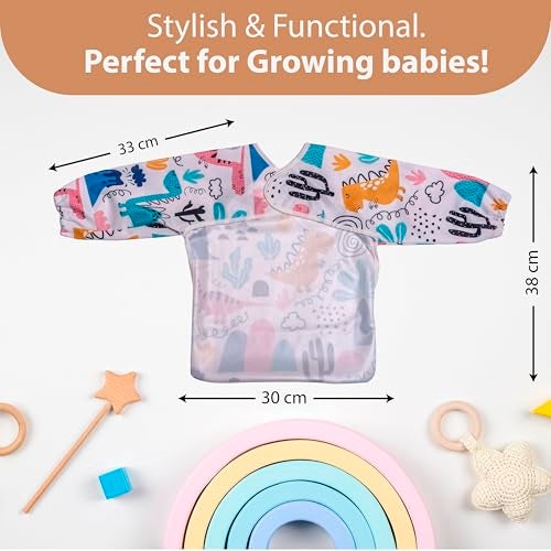 Chic Buddy Baby Long Sleeve Bib, Toddler Children's Leak-Free Baby Bib with Sleeves,Washable/Lightweight/Wipeable (6-24 Months) waterproof Apron with Pocket (Dinosaur) - Image 4