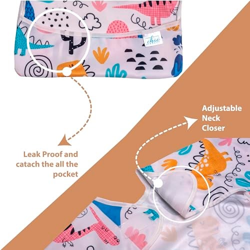 Chic Buddy Baby Long Sleeve Bib, Toddler Children's Leak-Free Baby Bib with Sleeves,Washable/Lightweight/Wipeable (6-24 Months) waterproof Apron with Pocket (Dinosaur) - Image 3