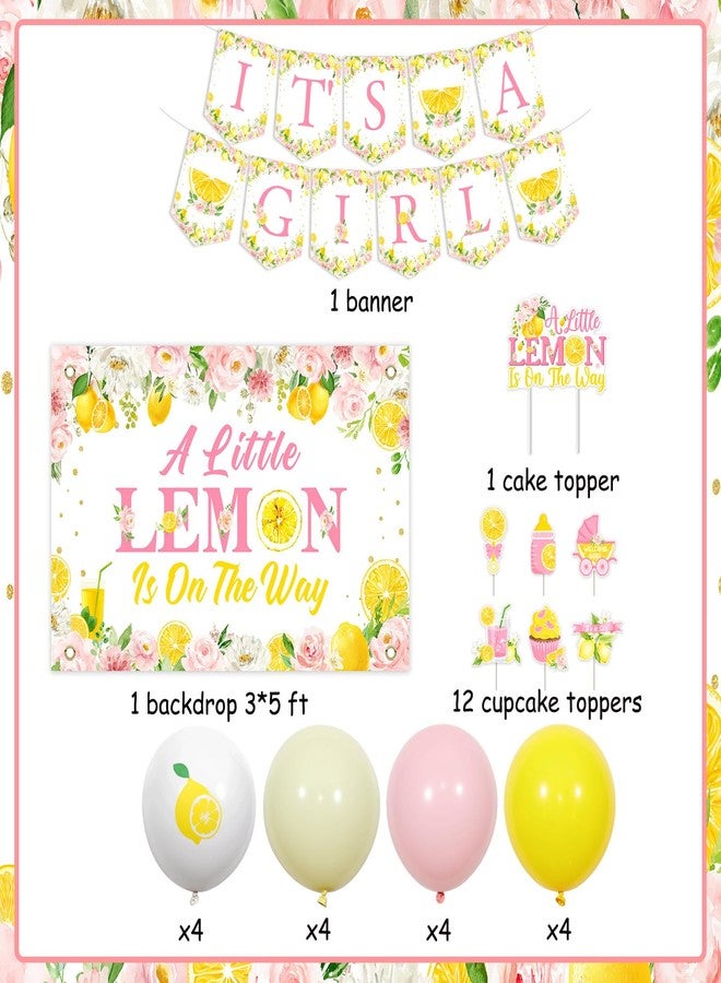 Funmemoir زينة حفل استقبال مولودة جديدة من Funmemoir بتصميم الليمون، خلفية "ليمونة صغيرة في الطريق"، زينة للكيك، زينة للكب كيك، لافتة "إنها فتاة"، بالونات لحفل استقبال مولودة جديدة بتصميم عصير الليمون الوردي - Image 5