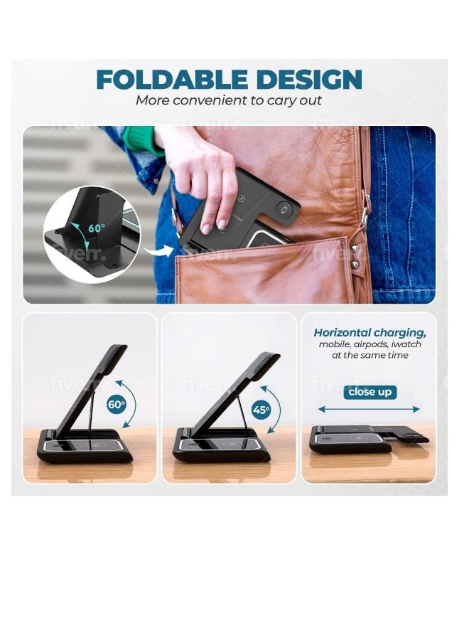 Topleo - 3 In 1 Fast Charging Station, Folding Wireless Charger Stand For IPhone 14, 13, 12, 11/Pro/Max/Mini/Plus, X, XR, XS/Max, SE, 8/Plus, For IWatch 1-8, For Airpods 3/2/Pro - Image 1