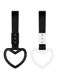SYOSI 4 Pieces Heart-shaped Rings Car Handle Straps, Car Decor Car Handle Straps Rear Bumper Warning Ring Car Interior (Black, White)  - Image 1