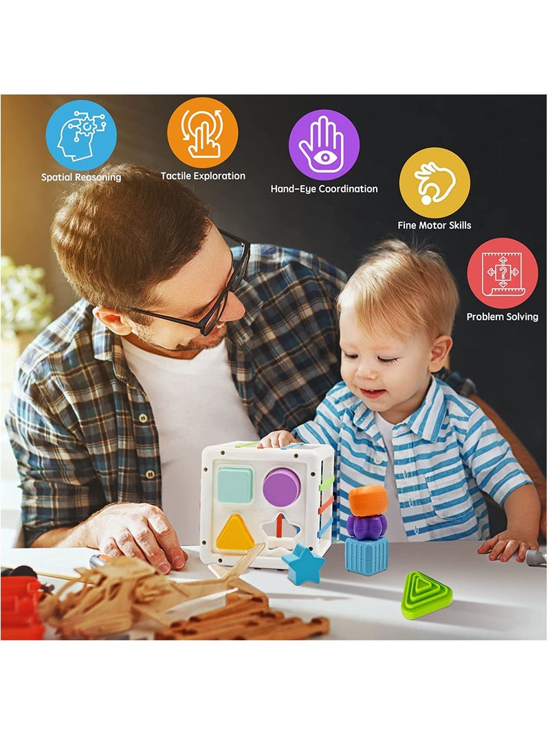 YelaJoy ألعاب مونتيسوري للأطفال لعمر سنة واحدة - ألعاب بن حسية لفرز الأشكال من 6 إلى 12 18 شهرًا، مكعب أنشطة المهارات الحركية الدقيقة للأطفال الصغار أثناء السفر وهدايا عيد الميلاد الأول ألعاب تعليمية تنموية (أبيض)  - Image 3