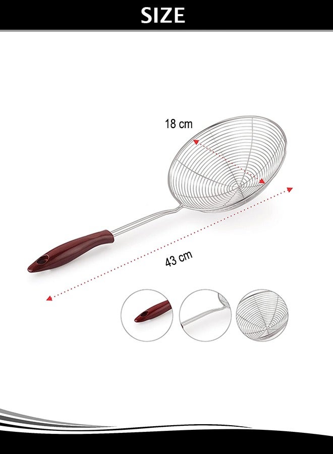 Majestic 18 cm Stainless Steel Wire Skimmer with 43 cm Handle – Ideal for Frying, Draining, and Skimming  - Image 5