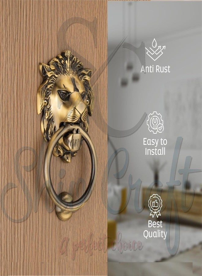 Shiv Craft مطرقة باب نحاسية على شكل وجه أسد من شيف كرافت، مقاس 7 بوصات، ديكور منزلي، بلمسة نهائية نحاسية عتيقة، عبوة من قطعة واحدة - Image 3