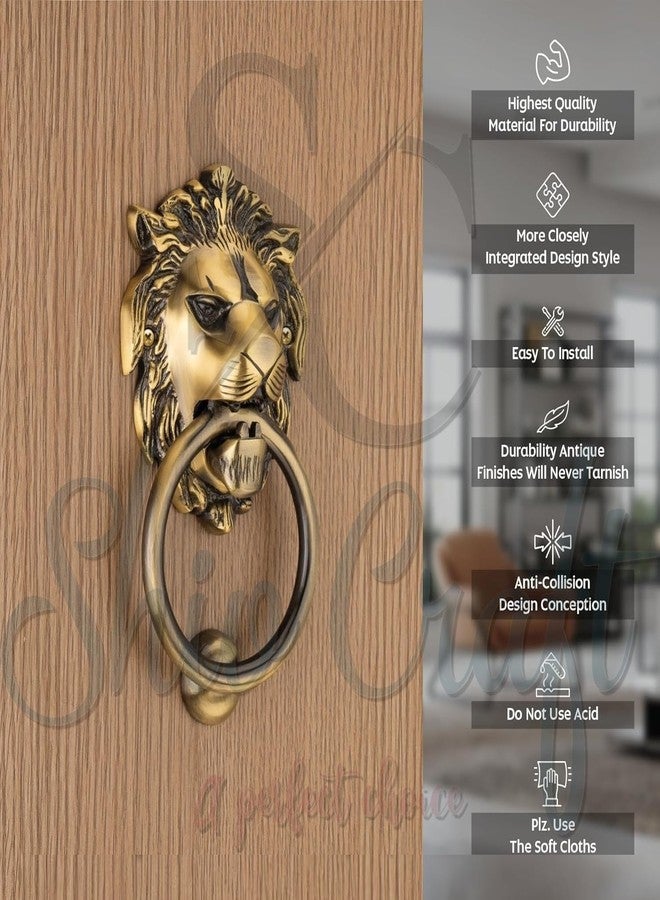 Shiv Craft مطرقة باب نحاسية على شكل وجه أسد من شيف كرافت، مقاس 7 بوصات، ديكور منزلي، بلمسة نهائية نحاسية عتيقة، عبوة من قطعة واحدة - Image 4