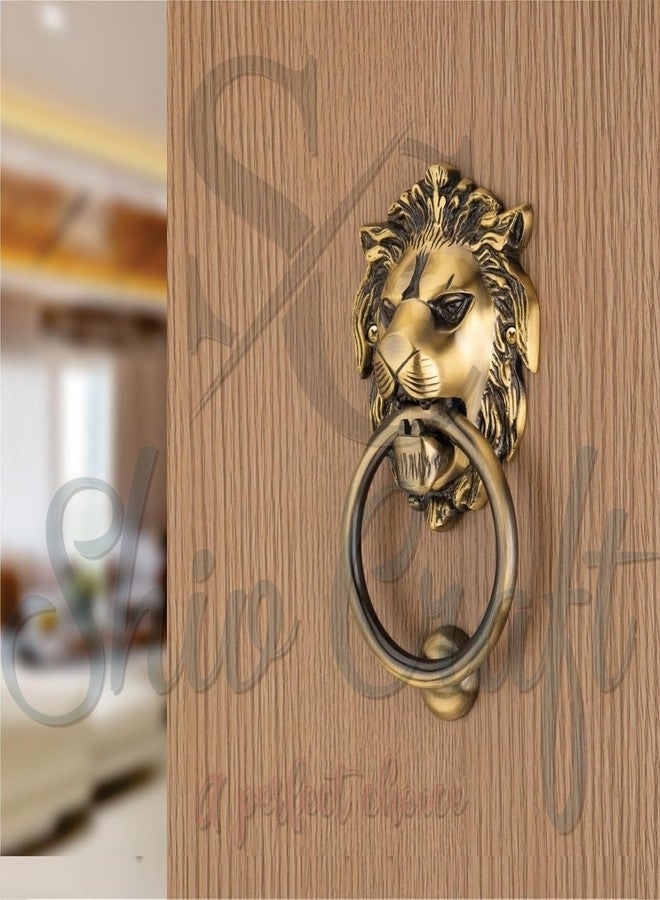 Shiv Craft مطرقة باب نحاسية على شكل وجه أسد من شيف كرافت، مقاس 7 بوصات، ديكور منزلي، بلمسة نهائية نحاسية عتيقة، عبوة من قطعة واحدة - Image 2