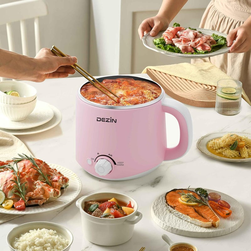DEZIN Hot Pot Electric, Rapid Noodles Cooker, Stainless Steel Electric Pot 1.6 Liter, Perfect for Ramen, Egg, Pasta, Dumpling, Soup, Porridge, Oatmeal with Temperature Control and Keep Warm Function - Image 5
