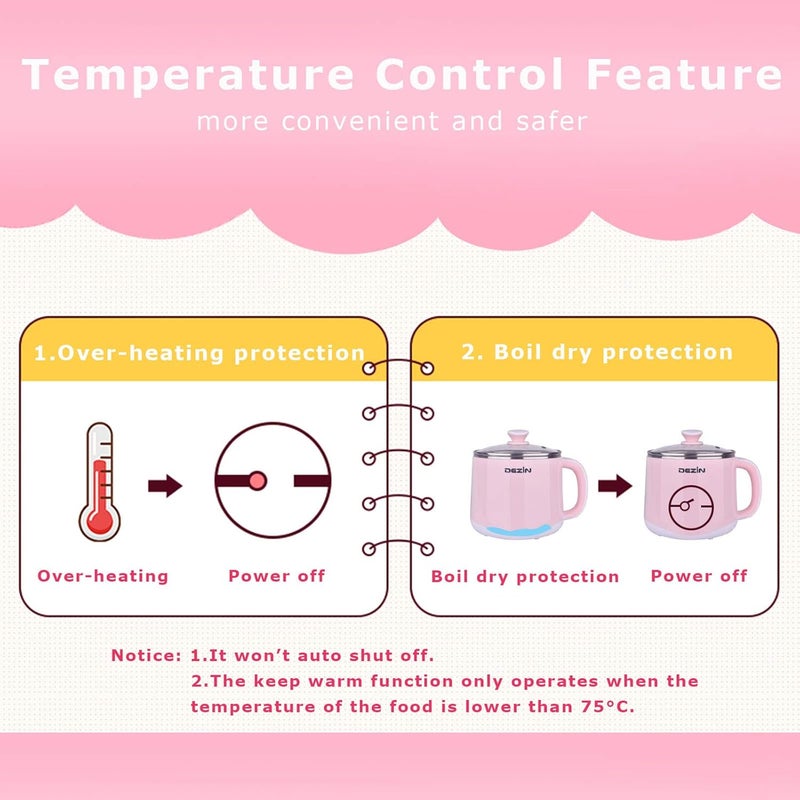 DEZIN Hot Pot Electric, Rapid Noodles Cooker, Stainless Steel Electric Pot 1.6 Liter, Perfect for Ramen, Egg, Pasta, Dumpling, Soup, Porridge, Oatmeal with Temperature Control and Keep Warm Function - Image 4