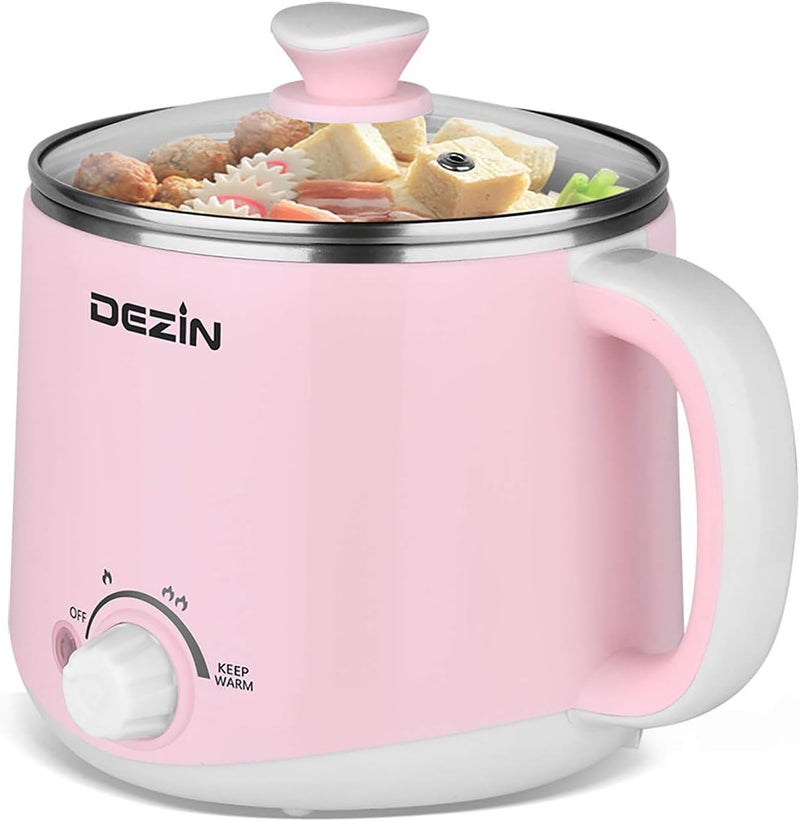 DEZIN Hot Pot Electric, Rapid Noodles Cooker, Stainless Steel Electric Pot 1.6 Liter, Perfect for Ramen, Egg, Pasta, Dumpling, Soup, Porridge, Oatmeal with Temperature Control and Keep Warm Function - Image 1